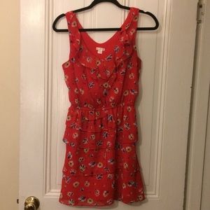 Red ruffle sundress with floral print